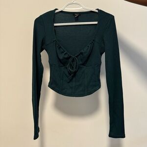 Dark Green ruched tie-front crop with corset design